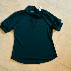 NY&C top. Tie neck. Forest green.